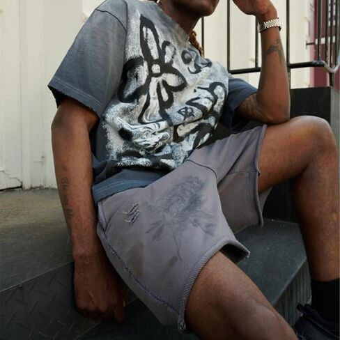 Oversized Hip Hop Graphic Printting Cotton Pants Shorts with Pockets,Summer Casual Sports Shorts in Saudi Arabia