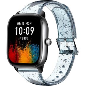Compatible for Amazfit GTS 4 mini Band, Glitter Clear Silicone Band Compatible for GTS 3/GTS 2/GTS/GTS 2 Mini/GTS 2e/ Bip Lite/Bip U Pro/Bip u
