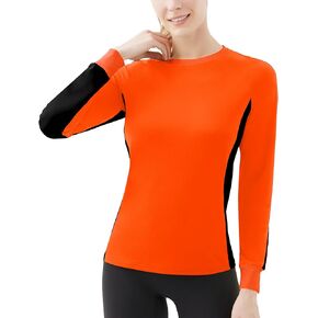 Women's 2-Tone Side Blocked Long Sleeve Crew Neck Slim Fit Active Stretch Shirt