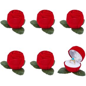 6pcs Rose Ring Box Red Rose Shape Earring Jewelry Box Romantic Proposal Ring Case Ring Gift Box Packaging for Women Wife Romantic Engagement Ceremony Wedding Valentine's day