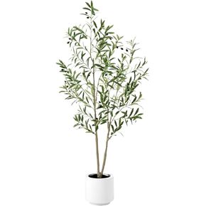 6ft Artificial Olive Tree, Fake Olive Tree with 756 Lifelike Olive Leaves and 54 Fruits, Tall Artificial Olive Silk Plants in White Pots for Living Room Bedroom Balcony Corner Office Decor