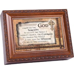 Cottage Garden Serenity Prayer Woodgrain Inspirational Traditional Music Box Plays Amazing Grace