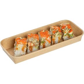 Restaurantware-Matsuri Vision 8.7 x 3.6 x 0.9 Inch Sushi Trays, 100 Greaseproof Sushi Packaging Boxes - Lids Sold Separately, Disposable, Kraft Paper Sushi Containers, For Appetizers Or Desserts