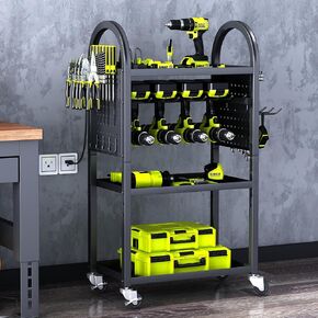 KAFAHOM Power Tool Cart with Charging Station, Rolling Tool Cart with Drawer, Heavy Duty Power Tool Organizer with 360° Silent Wheels,Tool Holder Storage for Garage, Warehouse & Repair Shop