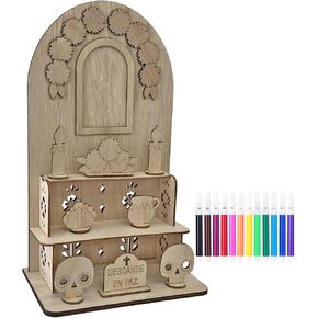 ديكورات يوم الموتى، مجموعة مذبح جماجم السكر الميت مع 25 قطعة من الكتل الخشبية و12 قلم رصاص ملون، ديكورات Dia De Los Muertos لديكور Ofrenda Niche Altar of the Dead in Kuwait