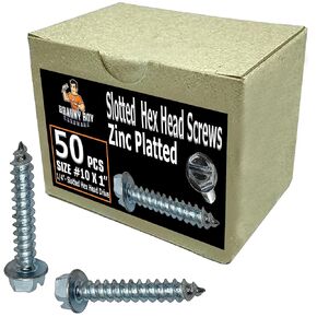BRAUNY BOY – 1" x #10 – Slotted Hex Head Wood Screw – Zinc Plated – Coarse Thread - Self Tap - ¼" Hex Drive for Wood & Metal – Qty (100)
