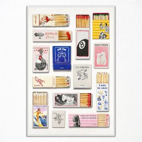 perasi Vintage Matchbox Canvas Wall Art, Colorful Retro Matchbook Print, Funky Red Aesthetic Matchbox Poster, Western Cowboy Boots Picture on Match Box 12x16in Unframed