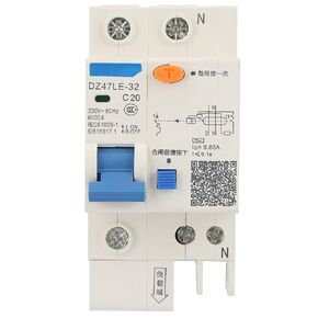 YWBL-WH DZ47LE-32 1P+N Circuit Breaker 16A 20A 230V Earth Leakage Safety Overload Short Circuit (20A)