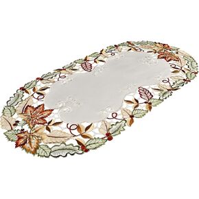 Embroidered Fall and Maple Leaf Table Runner Dresser Scarf Doily (14Wx27L)
