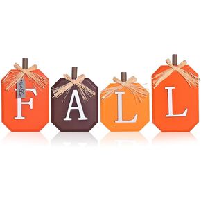 4 Pcs Fall Decorations, Wood Pumpkin Block Hello Fall Decor 3D Thanksgiving Tiered Tray Decorations Signs Autumn Rustic Tabletop Centerpieces for Kitchen Home Office Restaurant Store (Fall)