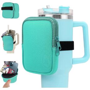 Water Bottle Pouch for Stanley Quencher Adventure 40oz & Stanley IceFlow 20oz 30oz, Gym Water Bottle Pouch for Stanley Cup 40oz,Workout Outdoor Tumbler Pocket for Phone, Card, Keys (Black)