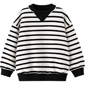 Haloumoning Boys Striped Pullover Sweatshirt Comfortable Casual Crew Neck Long Sleeve Tops for 5-14 years