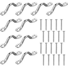 10Pcs Metal Pad Eye Hook with Screws, Ceiling Hooks Heavy Duty 304 Stainless Steel Drop Ceiling Anchor Hooks Hardware, Snap Eye Strap for Hanging Plant Baskets, Door Handles Pull Tabs