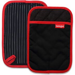 Oven Mitts and Pot Holders Set, Heat Resistant Oven Mitts Gloves Set Hot Pads for Kitchen Cooking Grill, Pure Cotton and Terrycloth Lining, Heavy Duty Thick Gloves Black, 4-Piece Set, by Coziselect