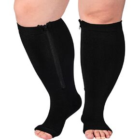 Plus Size Zipper Compression Socks Women Support Socks Open Toe 15-20mmHg Wide Calf Compression Socks for Women