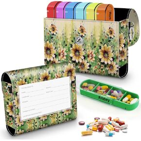 BVYA Pill Organizer Case, Weekly Travel Pill Case Medication Reminder,for 4 Times A Day, 7 Days a Week-includes Printed Leather Carrying Case
