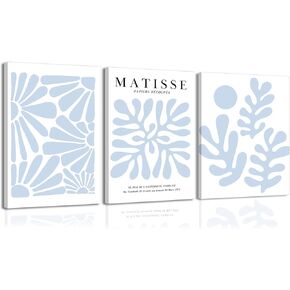 yulihaz Matisse Abstract Flower Poster Set of 3 Light Blue Minimalist Henri Matisse Wall Art Boho Floral Canvas Prints Aesthetic Pictures Wall Decor for Bedroom Living Room Unframed 12x16 inch