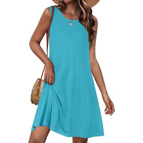 Womens Summer Dresses Casual Sleeveless Tshirt Sundress Beach Cover Up with Pockets Loose Tank Dress