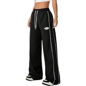 Floerns Women's Drawstring Waist Baggy Sweatpants Contrast Side Striped Casual Pants
