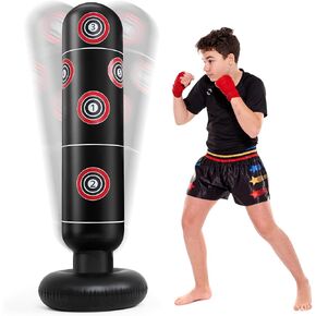 Inflatable Punching Bag, 65 Inch Stable Inflatable Boxing Bag, Stand Kids Punching Bag Toy for Boys & Girls Age 5-12, Boxing Set for Practicing Karate, Taekwondo, MMA