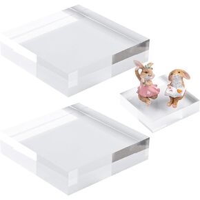 Framendino, 2 Pack 4 Inch Acrylic Square Display Block Clear Polished Acrylic Cube Acrylic Jewelry Display Stand Ring Showcase Display Holder Base Stands 4 x 4 x 1 Inch