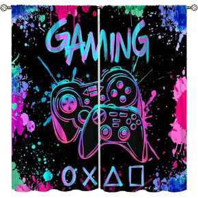 Gaming Curtains for Boys Girls Teens, Graffiti Gamepad Colorful Game Controller Cool Window Treatment for Bedroom Living Room Playroom Gamer Drapes 2 Panel Sets,42x45 Inch
