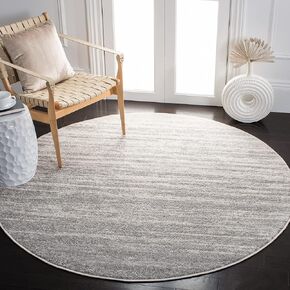 SAFAVIEH Adirondack Collection Area Rug - 7' Round, Ivory & Silver, Modern Ombre Design, Non-Shedding & Easy Care, Ideal for High Traffic Areas in Living Room, Bedroom (ADR113B)