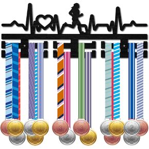 CREATCABIN Running Medal Holder Sports Medal Hanger Display Wall Rack Frame Black Hanging Awards Mount Decor Sports Ribbon Organizer for Run Runner Race Marathon Athlete Players 15.7x5.9Inch
