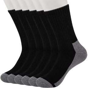 eallco Mens Crew Athletic Work Socks Cotton Cushioned Thick Moisture Control Heavy Duty Boot Socks for Men 6 Pairs
