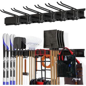 Wall Mount Tool Storage Rack, Heavy Duty Garage Storage Tool Organizer 48 Inches, Garden Tool Wall Hooks and Hangers, Hold Up to 350lbs