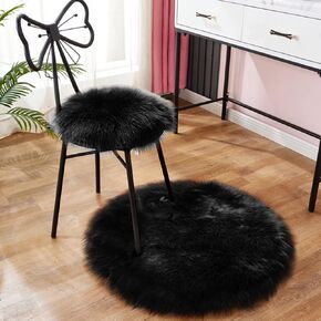 Luxury Faux Fur Round Area Rug Soft Fluffy Plush Circle Floor Carpet Mat for Sofa Bedroom Living Room Floor Decoration,1 Piece (White,Diameter 20")