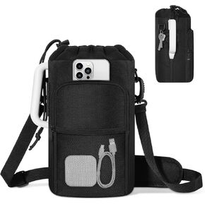 MoKo Water Bottle Holder with Strap, Insulated Water Bottle Carrier Pouch with Phone Pocket for Walking Hiking Outdoors, Compatible with Stanley, Yeti, Tumbler 32/40/64 oz
