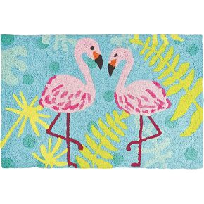 Jellybean Flamingo Friends Coastal Indoor/Outdoor Machine Washable 21" x 33" Accent Rug