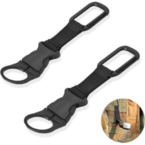 ZXZone 2PCS Bottle Buckle Clip Hanging Buckle Portable Water Bottle Ring Holder Keychain Mineral Water Bottle Clip for Backpack Belt Nylon Webbing Strap for Outdoor Tactical Camping Hiking(Black)