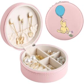 Round PU Leather Jewelry Box, Portable Storage Box, Gift for Women, Suitable for Rings, Earrings, Necklaces, Bracelet Storage Box (3.94x3.94in,Love Flower)