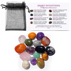 Recovery & Healing Small (10-15mm) Healing Crystal Stones - Set of Anxiety Relief Polished Stones Tiger's Eye Amethyst Rose Quartz Fire Agate Unakite Carnelian Flourite & Network with Bonus Crystals!