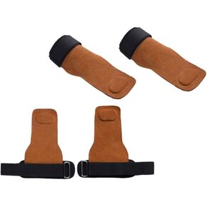 Healifty Pull Up Hand Grips Leather for Home Workouts Cross Training Gloves Hand Protection Men Women for Wods Gymnastics Weightlifting Palm Guard 1 Pair Brown 21x5cm