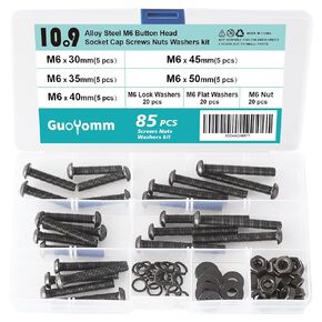 85 PCS M6 x 30mm 35mm 40mm 45mm 50mm, Hex Socket Head Cap Screws Bolts Washers Nuts Kit, 12.9 Grade Alloy Steel, Black Oxide Finish, Metric Allen Hex Drive, Fully Threaded