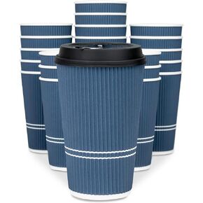 Disposable Coffee Cups With Lids - 16 oz To Go Coffee Cup (70 Pack). Large Travel Cups Hold Shape With Hot and Cold Drinks, No Leaks! Insulated Ripple Cups Protect Hands, No Sleeves needed!