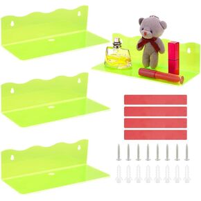 PH PandaHall Acrylic Wall Mounted Display 4 Sets Pink Floating Shelf Home Wall Display Ledges for Storage Wall Hanging Shelf for Kitchen Bathroom Living Room Collectibles 9.8x4x2.9 Inch