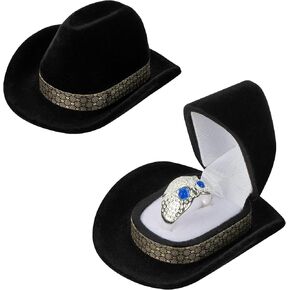 Proposal Ring Box Cowboy Hat Jewelry Box Creative Ring Box Small Ring Case for Anniversary Engagement Ceremony Birthday Valentine's Day (Black