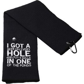 PXTIDY Funny Golf Towels for Men I Got A Beer On Every Hole and Put 5 Balls in One of The Ponds Embroidered Golf Towel with Clip Gift for Golf Lover Beer Lover (blue)