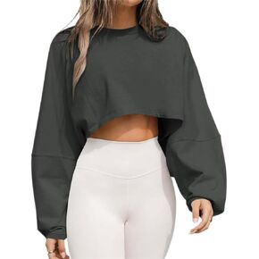 Plustrong Womens Long Sleeve Crop Tops Oversized Cropped Sweatshirts Pullover Hoodies
