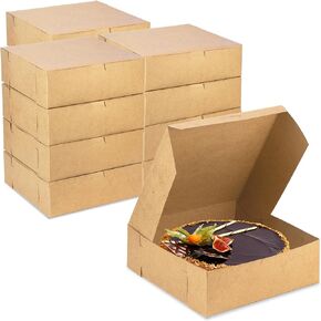 Fit Meal Prep [10 Pack Pastry Boxes 9x9x3 Kraft Bakery Box for Cookies, Brown Paper Cardboard Container for Baked Goods, Cake, Food, Donut, Cupcake, Candy, Bread, Bridesmaid Gift Box