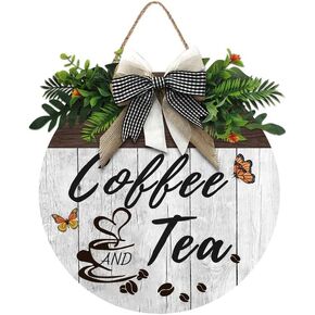 Coffee and Tea Coffee Bar decor sign, Rustic Farmhouse Wooden Round Retro Coffee Bar Decor, Coffee Lover Coffee Shop Decor Home Office Kitchen Wall Decor