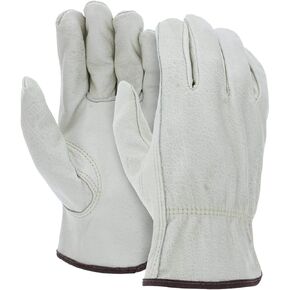 12 Pairs Heavy Duty Durable Cowhide Leather Work Gloves for Construction, Industrial and Personal Use
