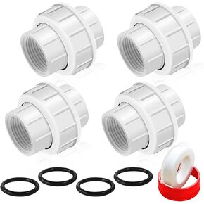 2PCS PVC Coupling Pipe Fitting, 1-1/2 inch Female Thread PVC Union Coupling Pipe Fitting, PVC Pipe Unions for Swimming Pools and Outdoor Plumbing Applications, Schedule 40, EPDM O-Ring