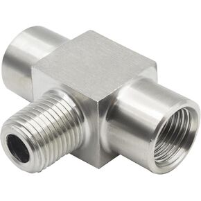 Stainless Steel 304 Tee Pipe Fitting 1/4" NPT Female x 1/4" NPT Male x 1/4" NPT Female T-fitting 3-way, Male Run Tee 1pc