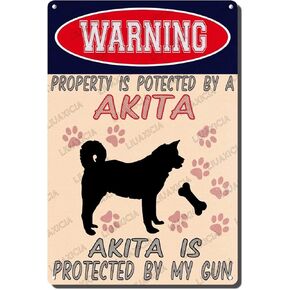 Retro Tin Sign Metal Wall Decor Warning Property Is Potected By A Attack Pomeranian Is Protected By My Gun Garage Home Cafe Bar Farm Wall Bathroom Decor Metal Sign 8x12 inch-Tin sign