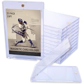 25 Pack Magnetic Card Holder, 35pt Clear Acrylic Baseball Card Holder, Hard Plastic Trading Card Case Sports Card Protectors for TCG Cards, MTG Cards, YUGIOH Cards